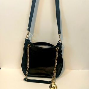 Michael Kors cross body black leather bag with gold hardware